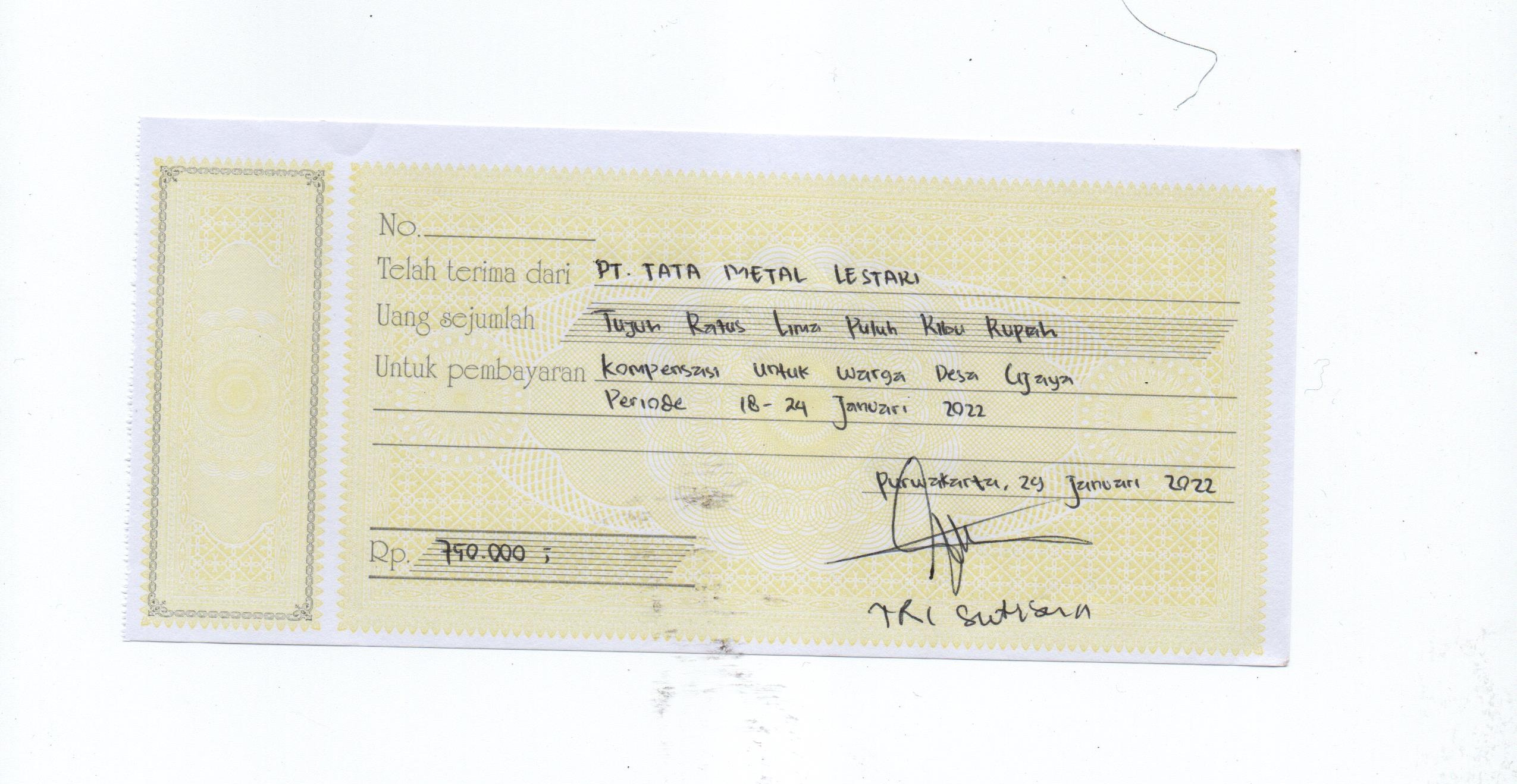 TML - Pemberian kompensasi kepada warga desa cijaya selama tahap project