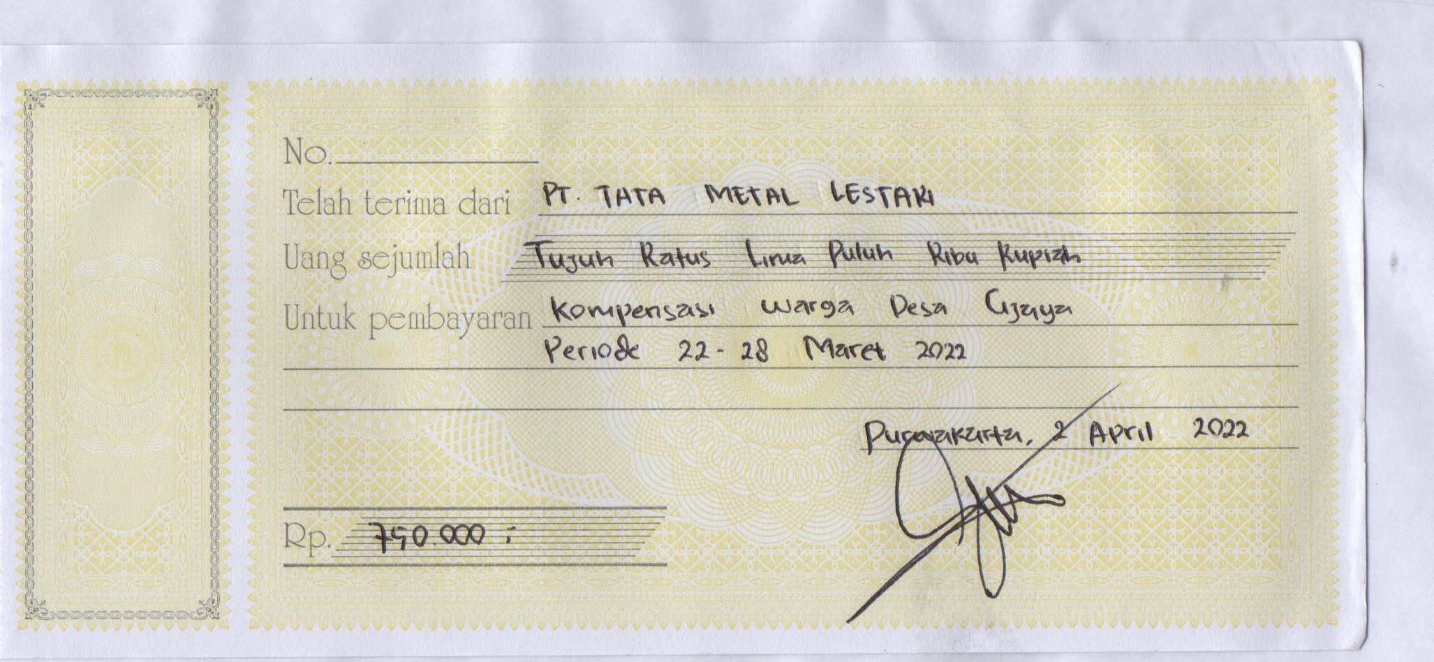 TML - Pemberian kompensasi kepada warga desa cijaya selama tahap project
