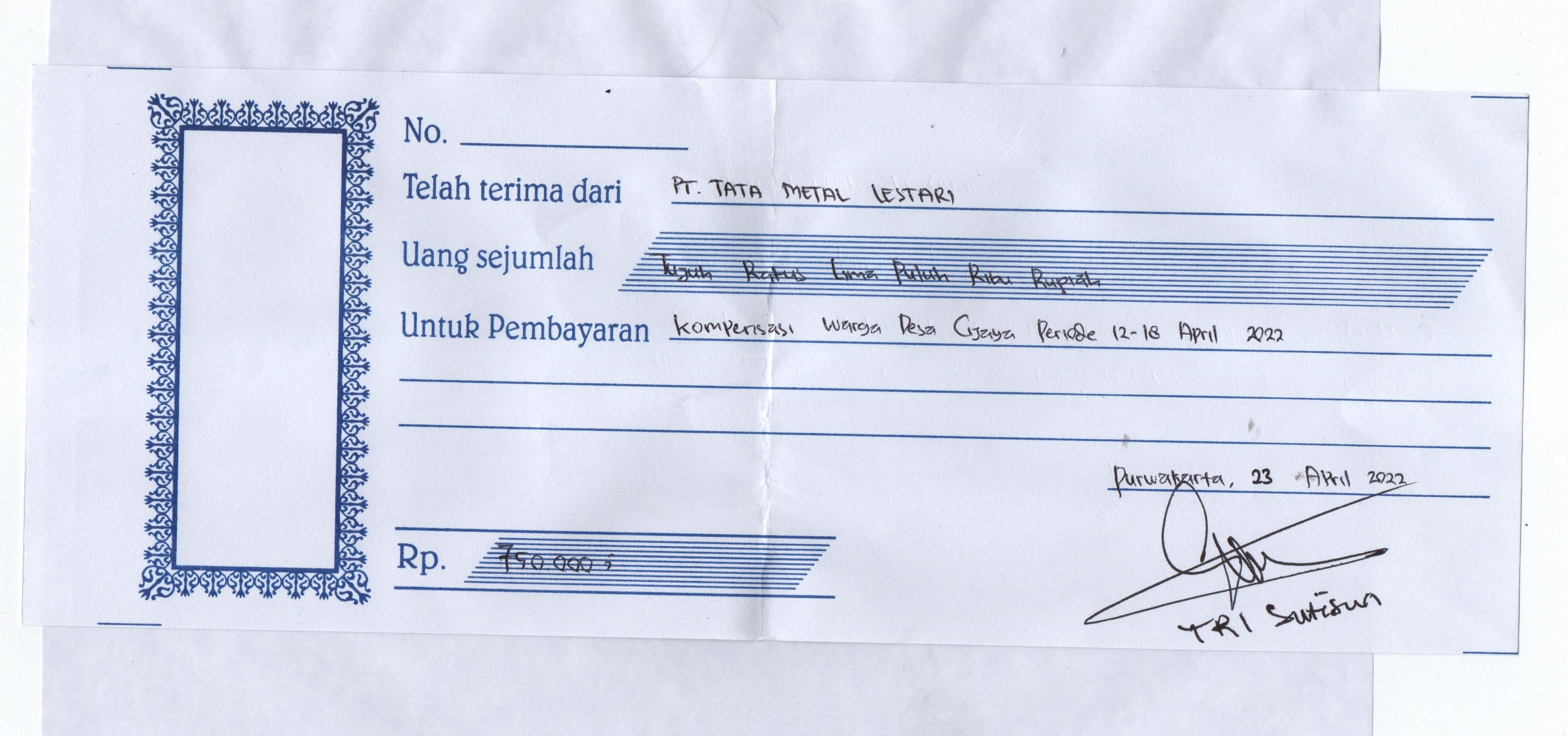 TML - Pemberian kompensasi kepada warga desa cijaya selama tahap project