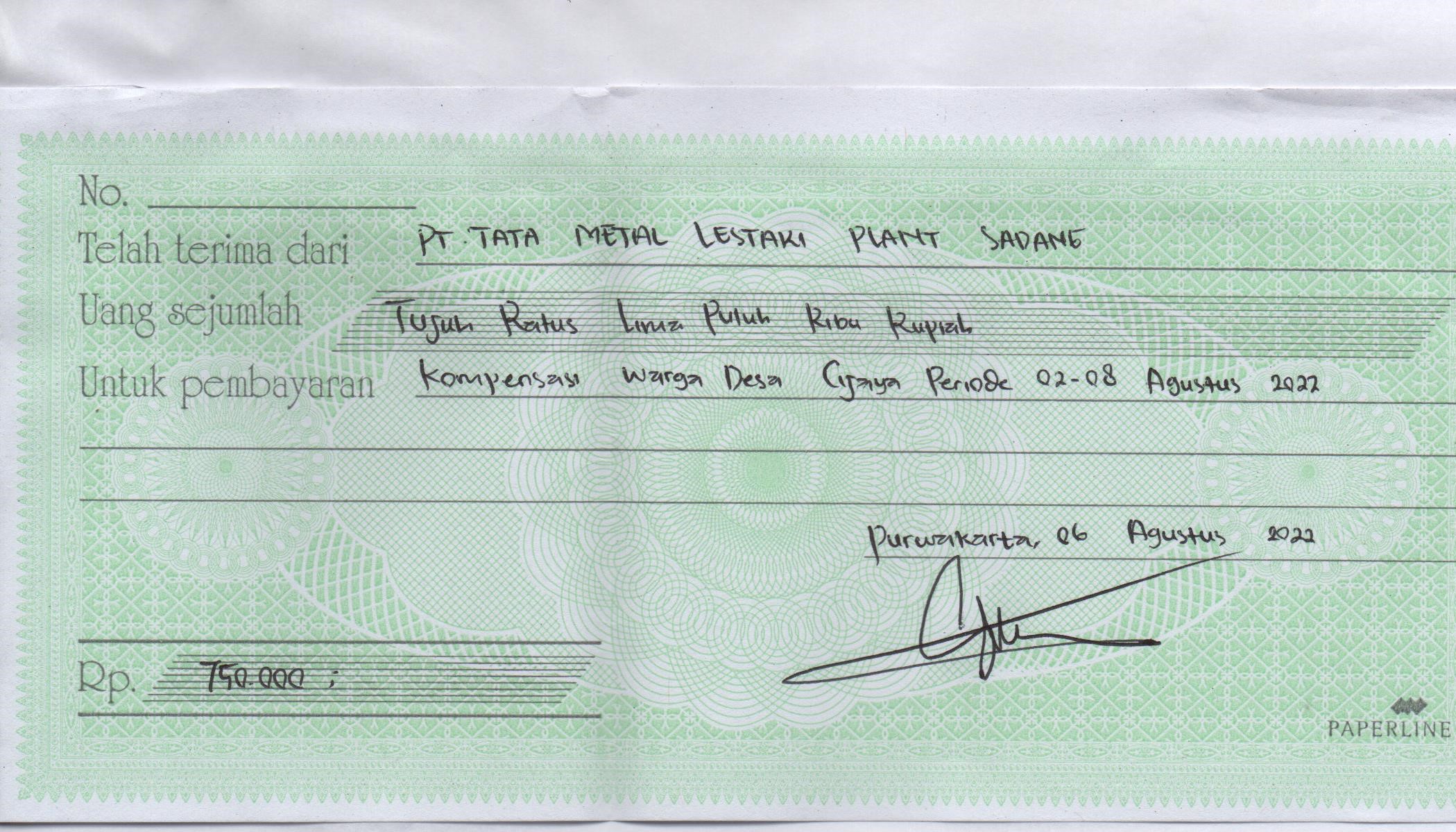 TML - Pemberian kompensasi kepada warga desa cijaya selama tahap project