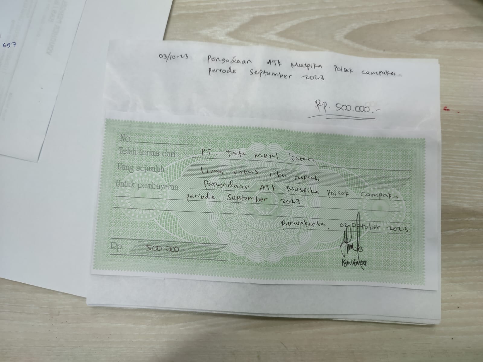 TML - Pemberian bantuan ATK kepada MUSFIKA Campaka  Periode September 2023