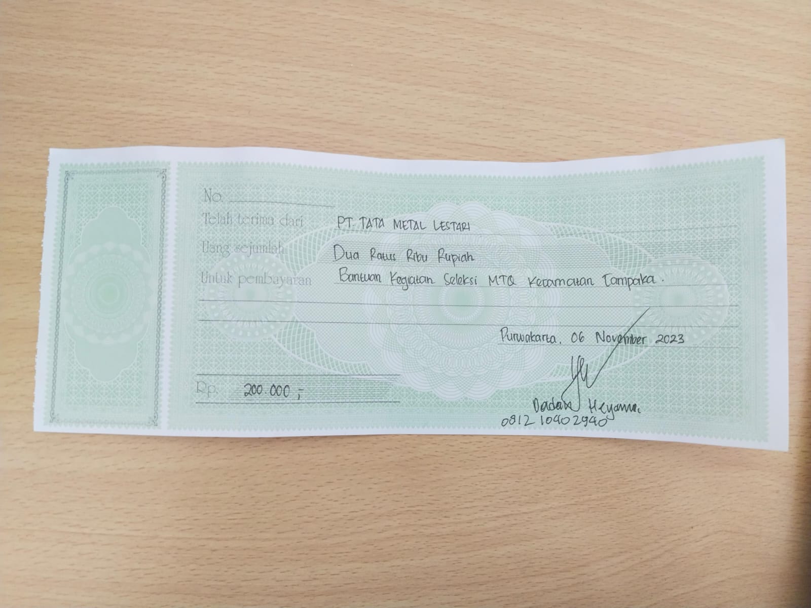 TML - Pemberian bantuan kegiatan seleksi MTQ kecamatan campaka