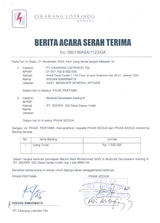 Program CSR Keagamaan dan sosial di sekitar perusahaan