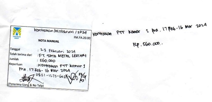 TML - Penyediaan Kontrakan Tukang Kamar 1 Oleh Bu Nunung Periode  17 Desember 2023 - 16 Maret 2024