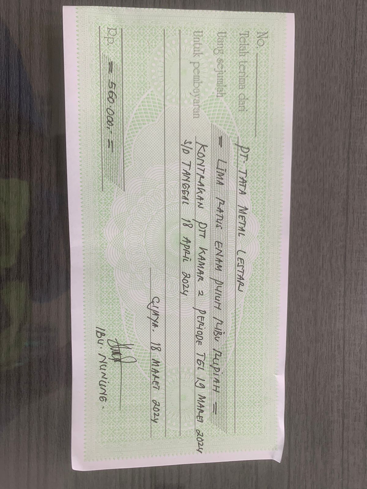 TML - Penyediaan Kontrakan Tukang Kamar 2 Oleh Bu Nunung Periode  19 Maret - 18 April 2024