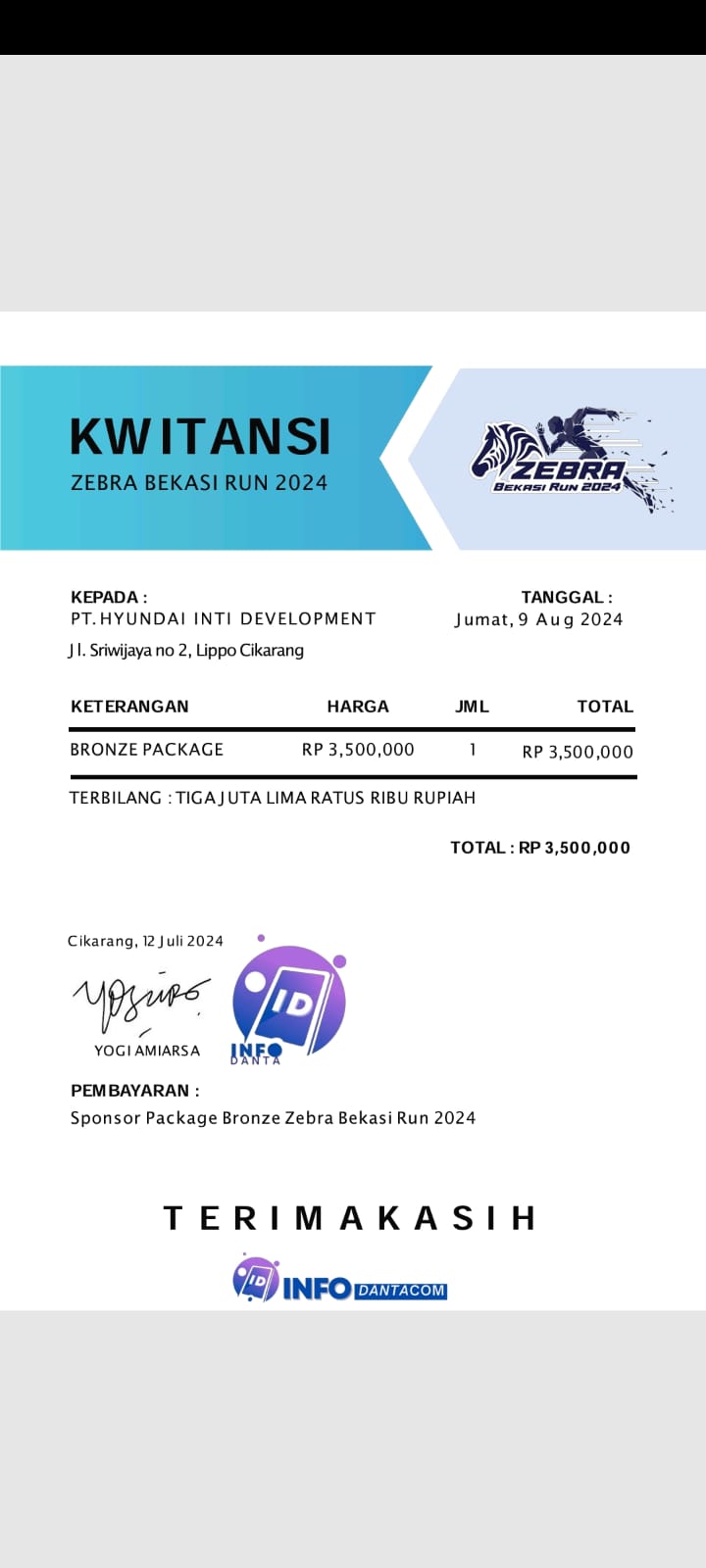Pemberian Sponsoship Running Event Zebra Bekasi Run 2024 Polres Kabupaten Bekasi
