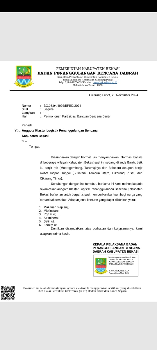Peduli Bencana Banjir di wilayah Kabupaten Bekasi