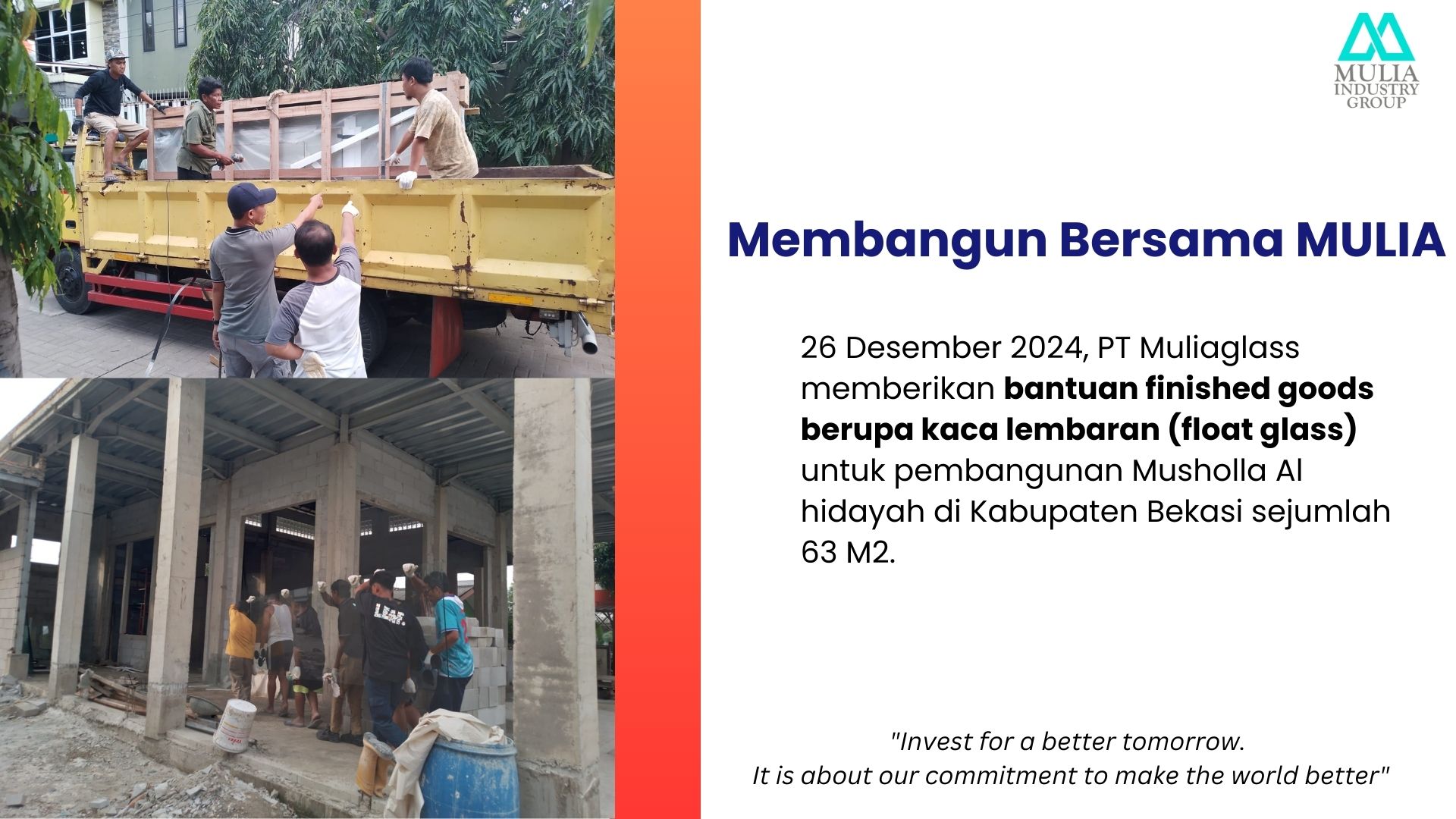 Membangun Bersama MULIA: Bantuan Kaca Lembaran (Float Glass) Musholla Al Hidayah