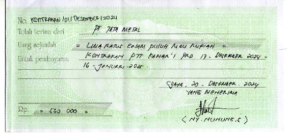 TML - Penyediaan Kontrakan Tukang Kamar 1 Oleh Bu Nunung Periode  17 Desember 24 - 16 Jan 25