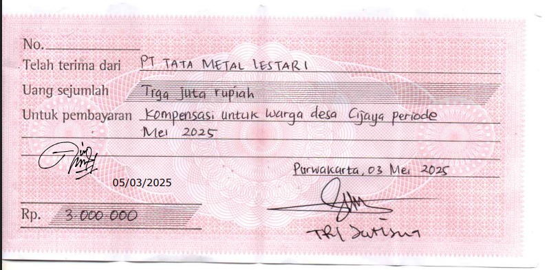 TML - Pemberian kompensasi kepada warga desa Cijaya periode Mei 2025