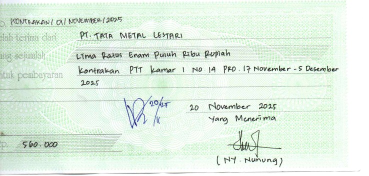 TML - Penyediaan Kontrakan Tukang Kamar 1 Oleh Bu Nunung Periode  17 November - 17 Desember 2025