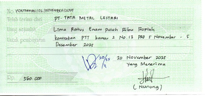 TML - Penyediaan Kontrakan Tukang Kamar 2 Oleh Bu Nunung Periode  5 November - 5 Desember 2025
