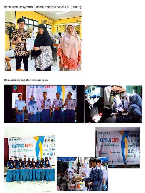 BANTUAN PARTISIPASI KEGIATAN PENDIDIKAN CAMPUS EXPO SMAN 1 CIBITUNG BERADA DI JALUR TRANSMISI MB38 DESA WANAJAYA. Kategori : Pendidikan
