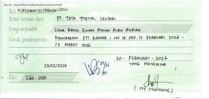 TML - Penyediaan Kontrakan Tukang Kamar 1 Oleh Bu Nunung Periode  17 Februari - 17 Maret 2026